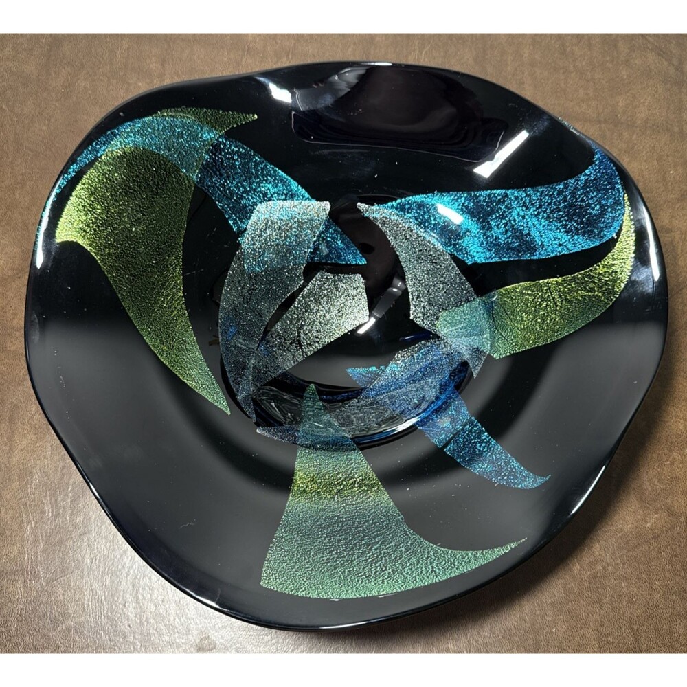 Eickholt Dichroic Swirl Iridescent 14" Free Form Art Glass Bowl Signed 2002